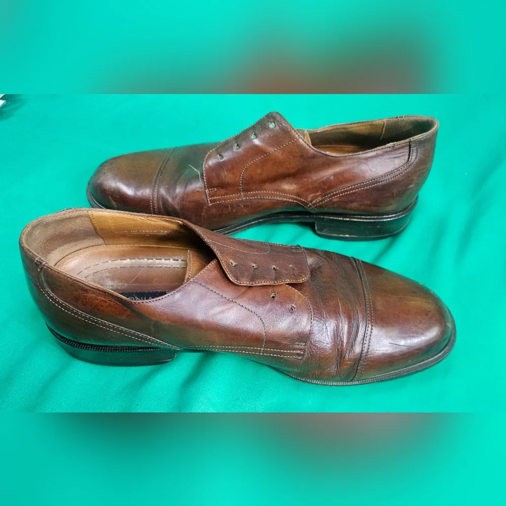 Bostonian Luxe Dress Shoes Mens 12W Cap‎ Toe Brown Oxford Italian Leather 24853
